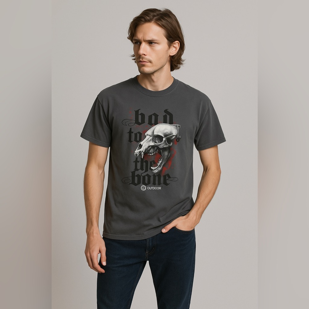 Port & Company Bad to the Bone Graphic Short Sleeve Tee Gray Size x-large